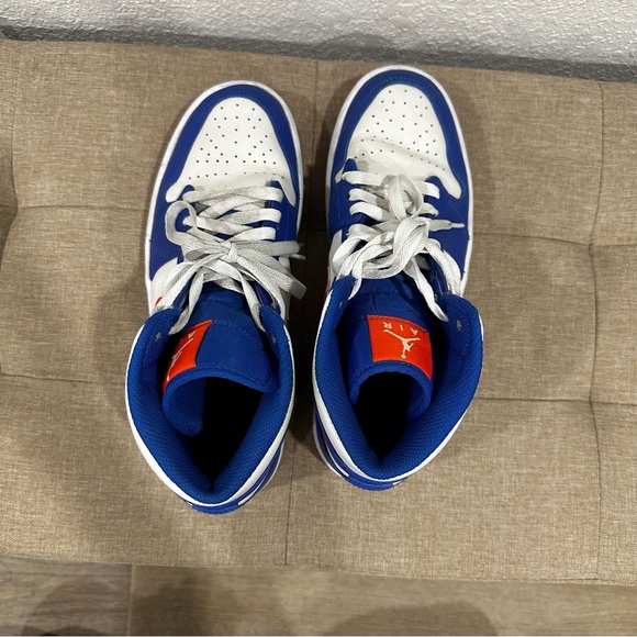 Nike Air Jordan 1 Mid “Knicks” Blue and Orange Sneakers - Picture 6 of 8